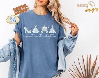 Camiseta "Encuéntrame a medianoche" de Comfort Colors®, inspirada en Cenicienta, viaje de chicas Disney 2025, camiseta de Cenicienta Disney, regalo para fiesta de princesas