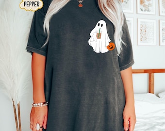 Comfort Colors® Сute Ghost Coffee Shirt, Сute Little Ghost Iced Coffee t-shirt, Boo Ghost Shirt, Ghost Coffee Shirt, Halloween Coffee Lovers