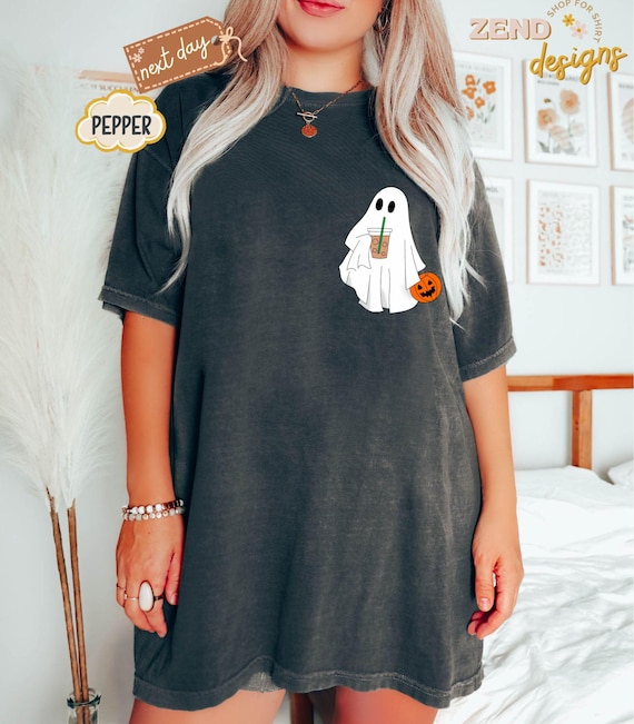 Comfort Colors® Сute Ghost Coffee Shirt, Сute Little Ghost Iced Coffee t-shirt, Boo Ghost Shirt, Ghost Coffee Shirt, Halloween Coffee Lovers