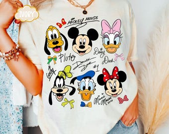 Camiseta Comfort Colors® Vintage Mickey y sus amigos con firmas, camiseta mágica, camiseta de personajes Disney, camiseta con la cabeza del ratón Disney, regalo de Mickey y compañía