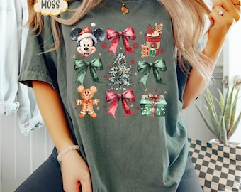 Comfort Color Disney Coquette Bows Gingerbread Christmas Tree Shirt, Mickey's Very Merry Xmas Party 2024 Tee, Disneyland Family Shirt
