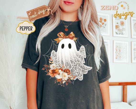 Maglietta fantasma di pizzo di Halloween magliette fantasma floreali tagliate magliette floreali autunnali spettrali maglietta di Halloween Coquette Bow Girl maglietta fantasma di pizzo Etsy Italia