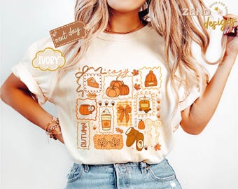 Comfort Colors® Cozy Season Shirt,Fall Season Shirt for Women,Girl Fall Shirt,Coquette Fall Shirt,Fall Doodle Shirt,Pumpkin Tee,Autumn Shirt