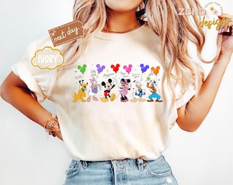 Comfort Colors® retro shirt Mickey and Friends Signatures, Disney ballonshirt, T-shirt Disney Figuren, T-shirt Disney Mouse Head, Mickey & Co