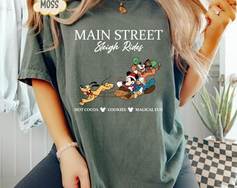 Camisetas navideñas de Disney, camiseta de Disneyworld, paseos en trineo por Main Street, camiseta navideña, camisetas a juego para vacaciones en Disneyland, Navidad de Disney