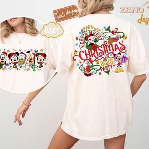 Comfort Colors® 2-Sided Mickey&#39;s Very Merry Christmas Party 2025 Shirt,Disney Santa Mickey and Friends Group Christmas Lights Tee,Disneyland
