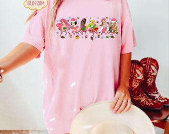 Maglietta per la festa di Natale delle principesse Disney, maglietta di Natale Disney, maglietta natalizia Disney coordinata per bambine, maglietta per il viaggio Disney per bambine, regalo di Natale