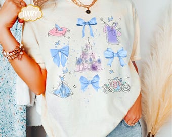 Camisetas Comfort Colors® Disney Cenicienta Acuarela Coqueta Lazo, Camiseta de la Princesa Cenicienta, Camiseta para Viaje Familiar a Magic Kingdom Disneyland