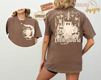 Maglietta Comfort Colors® Disneyland Est 1971 Ghost, maglietta fronte-retro per feste di Halloween, maglietta Disney Mickey Ghost, maglietta Disney Halloween 2026