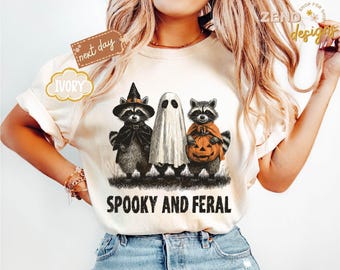 Comfort Colors® Spooky and Feral Raccoon Halloween Tee: Funny Witch Animal Tee, Cute Creepy for Fall, Raccoon Witch Tee, Spooky Season Shirt