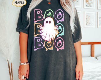 Halloween Boo Neon T-Shirt, Neon Halloween Ghost Shirt, Halloween Ghost Neon Shirt, Halloween Party Shirt, Boo T-Shirt, Ghost Boo Girls Tee
