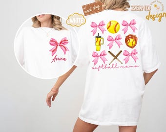 Custom Softball Mom Shirt, Coquette Softball Tee, Custom Softball Mama Tee, Mothers Day Gift, Game Day Shirt, Cheer Mom Tee,Personalized Mom