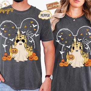 Comfort Colors® Mickey and Minnie Halloween Shirt, Disney Couple Halloween Tee, Disney Magical Castle Halloween Shirt, Halloween Pumpkin Tee