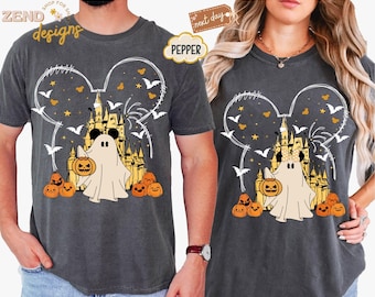 Comfort Colors® Mickey and Minnie Halloween Shirt, Disney Couple Halloween Tee, Disney Magical Castle Halloween Shirt, Halloween Pumpkin Tee