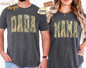 Comfort Colors® Camo Mama Dad Shirt, Matching Mom & Dad T-Shirts, Mother's Day Gift for Mom, Dad Gift, Fathers Day Shirt