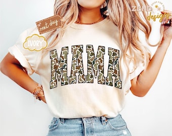 Comfort Colors® Camouflage Mama T-Shirt, Camo Mama Shirt, Mother's Day Gift, Varsity Mama Shirt, Retro Mam Shirt, Gift for Mom, Gift for Her