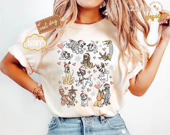 Comfort Colors® Vintage Disney Dogs Christmas Shirt, Merry Christmas Disney Dogs Tee, Disney Dog Mom Shirt, Dog Lovers Xmas Shirt