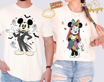 Comfort Colors® Mickey and Minnie Jack & Sally Shirt,Cute Disney Halloween Matching Couple Tee,Funny Mickey Minnie Spooky Tee,Halloween Gift