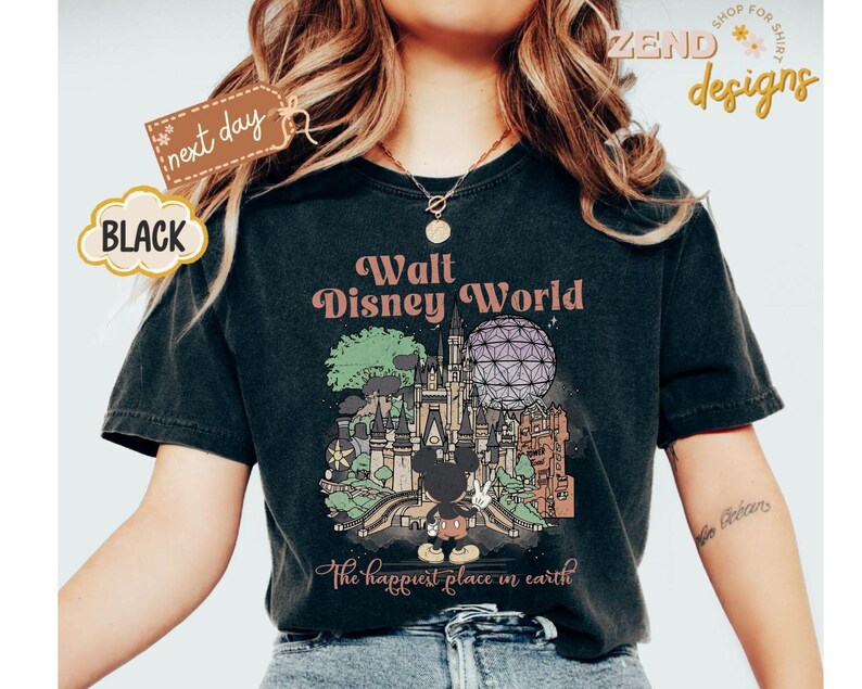 Comfort Colors® ウォルト・ディズニー・ワールド シャツ、レトロディズニーTシャツ、ミッキー＆フレンズ トップ、マジックキングダムTシャツ、エプコット 1982 Tシャツ、ディズニーバケーション トップ 画像 5