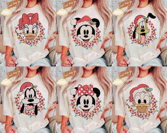 Camisa natalina xadrez retrô da Disney, camisa de Natal do Mickey e seus amigos, camisa de Natal para grupos, camisa da festa de Natal muito alegre do Mickey