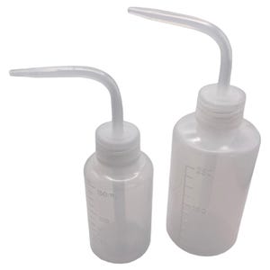 May include: Two clear plastic squeeze bottles with graduated markings. The smaller bottle is 150 ml and the larger bottle is 250 ml.