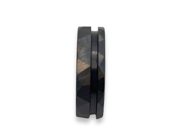 Offset hammered Black Ceramic inlay ring core