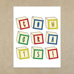 Felicidades Baby Blocks - Tarjeta de notas plegada y sobre tamaño A2 - SKU 485