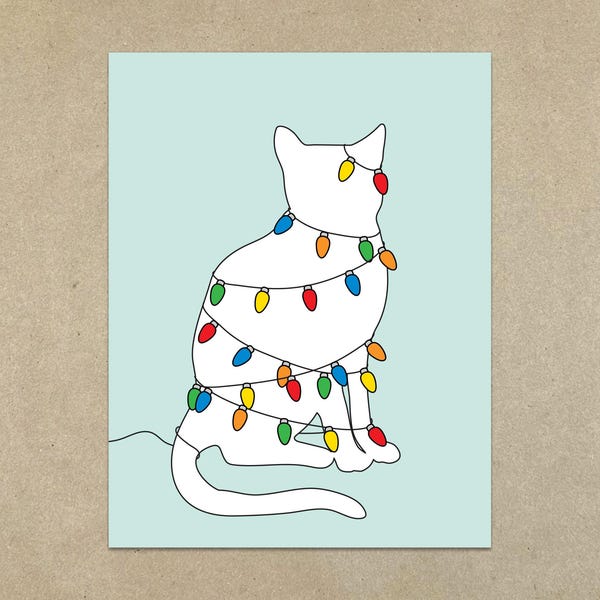 Christmas Light Cat - A2 folded note card & envelope - SKU 526