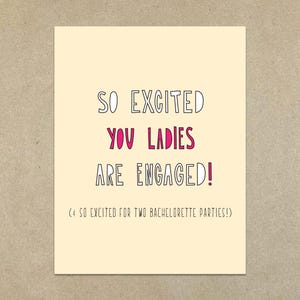 VENTE - fiancées (deux enterrements de vie de jeune fille) - carte de correspondance pliée A2 et enveloppe - mariage homosexuel amusant, carte de fiançailles - SKU 343