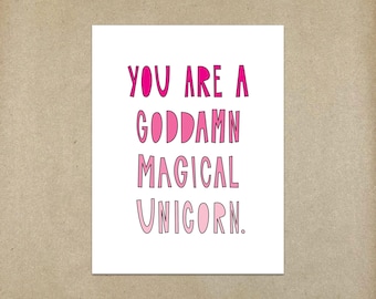 Eres un maldito unicornio mágico: tarjeta de notas plegada y sobre tamaño A2 - SKU 222