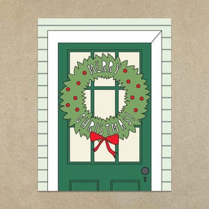 Joyeux Noël - Couronne sur la porte d'entrée - Carte de correspondance pliée A2 et enveloppe - SKU 518