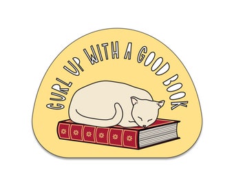 Curl Up With A Good Book - 3" die cut vinyl sticker - SKU ST-1009 - durable, weatherproof, waterproof