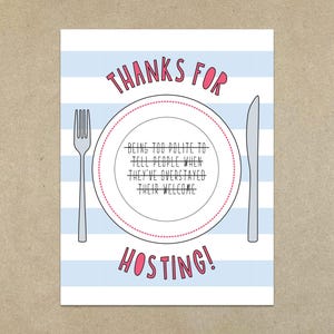 Merci pour l'accueil - Carte de correspondance pliée A2 et enveloppe - SKU 599 - cadeau d'invité à un dîner / hôtesse