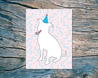 Party Dog - birthday card - A2 folded note card & envelope - SKU 537