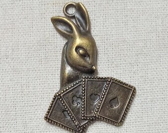 3 pcs Large Alice in Wonderland theme Rabbit pendant charms Antique bronze