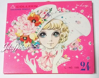 Makoto Takahashi Vintage 70s Unused Colored Pencils COLLEEN big eyed anime girl Japanese stationery