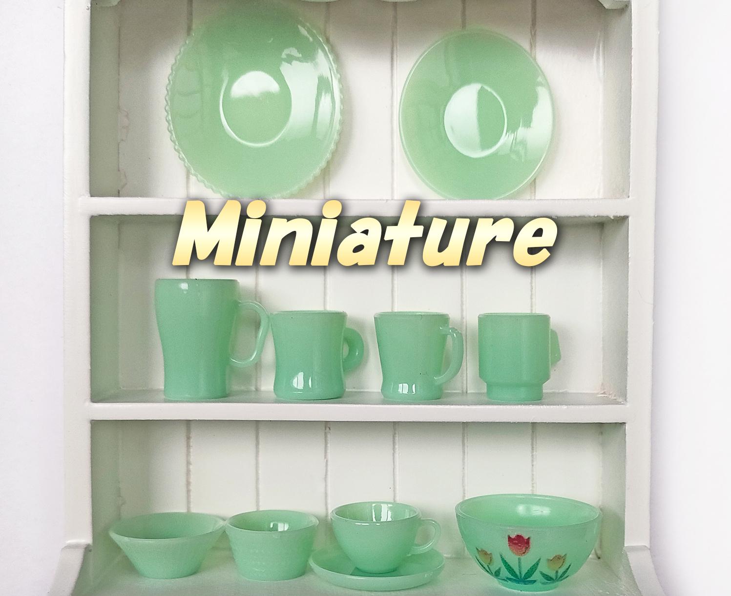 Dollhouse miniature - Plastic cups, plates, bowl Dishware set Jade Jadeite color