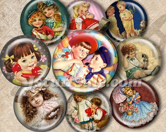 Vintage children digital collage images (A) - 3 sheets 1 inch (25mm) - DIY you Download & Print