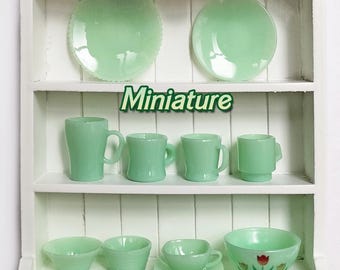 Dollhouse miniature - Plastic cups, plates, bowl Dishware set Jade Jadeite color