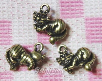 Alice in Wonderland 3D Cheshire Cat charms 5 pcs - Antique bronze