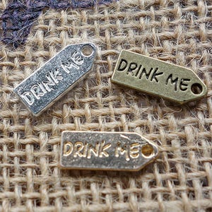 6 pcs Double sided DRINK ME mini metal tag charms antique bronze, silver or gold image 3