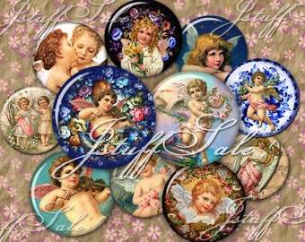 Vintage Angels digital collage images - 3 sheets 1 inch (25mm) DIY you download & print