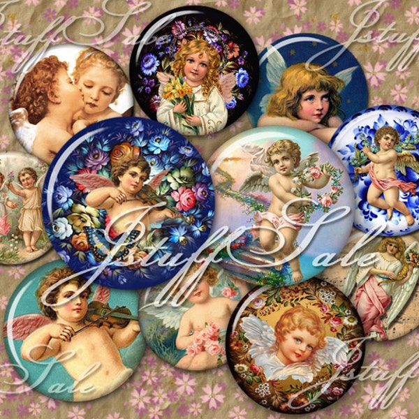 Vintage Angels digital collage images - 3 sheets 1 inch (25mm) DIY you download & print