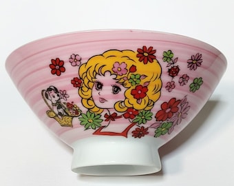 Vintage 1980s Retro Ceramic Rice Bowl – Floral Girl Design