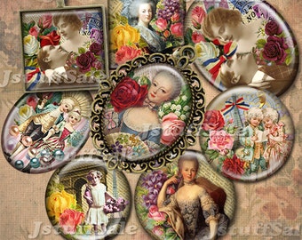 Vintage French theme Digital collage images - Oval, circle, square images - 51 images