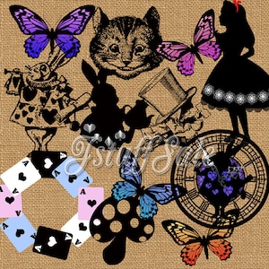 12 Alice in Wonderland theme digital clipart - transparent background png files (Si02)