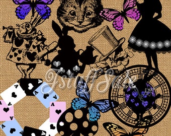 12 Alice in Wonderland theme digital clipart - transparent background png files (Si02)