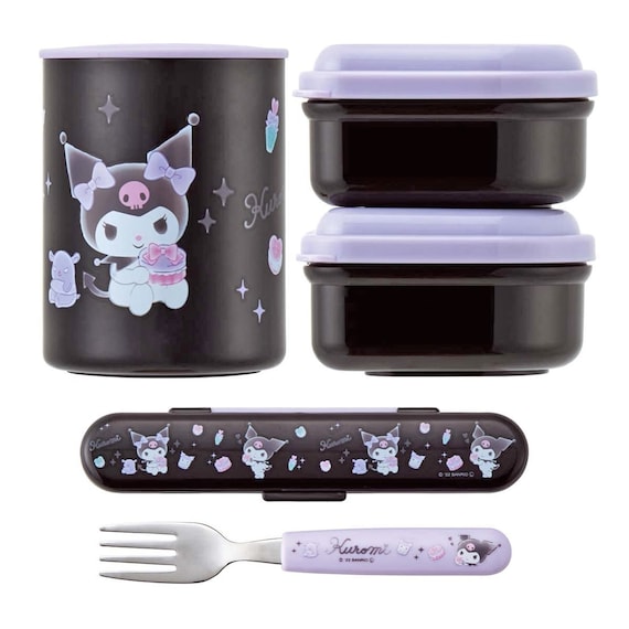 Sanrio Kuromi Bento Lunch Box Set Thermal Rice/soup Jar, Fork, 2 Containers  