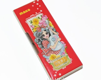 Vintage 1970s Japanese Retro double-sided Pencil Case  Unused Cute Girl Design