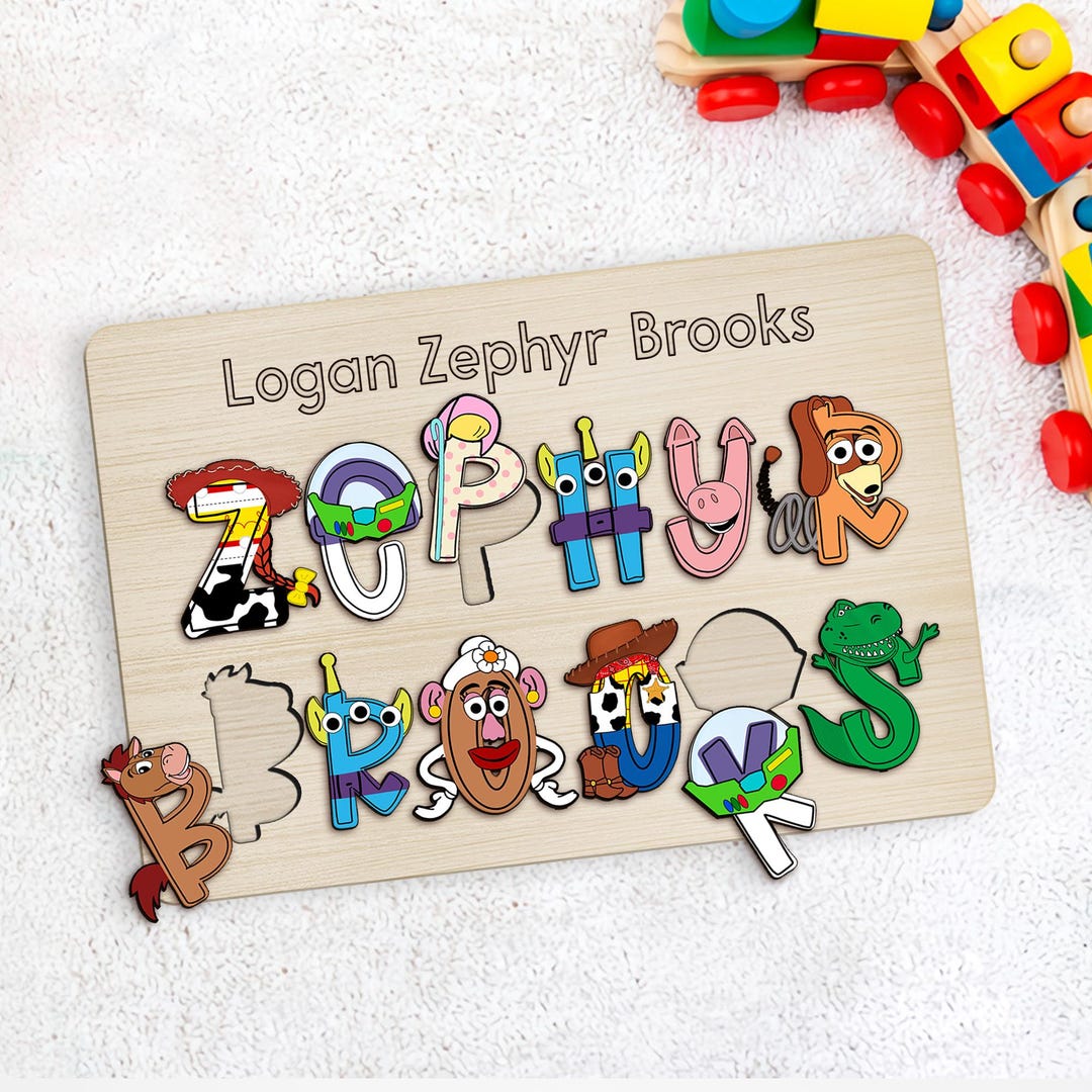 Name Frame Toy Wooden Name Toys Cartoon Puzzle, Easter Gift for Kid, Cartoon Name ...